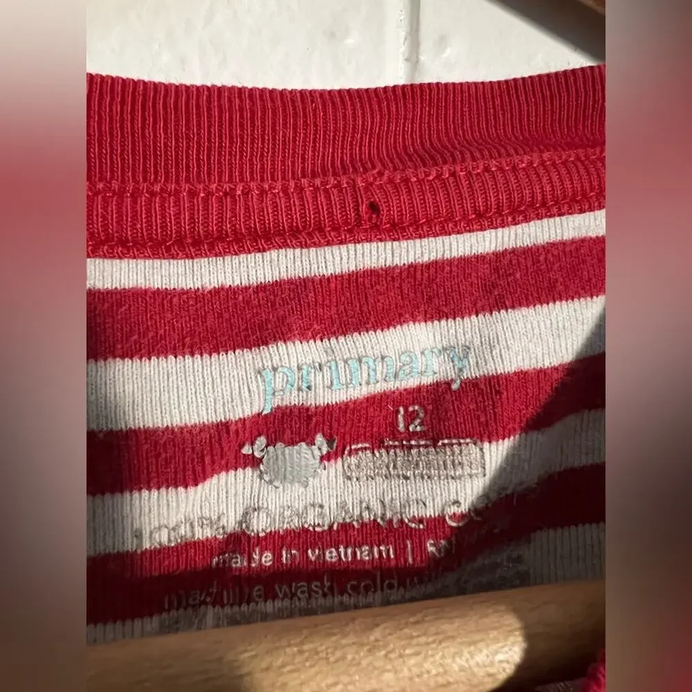 Primary red and white striped pajamas unisex organic cotton holiday Christmas